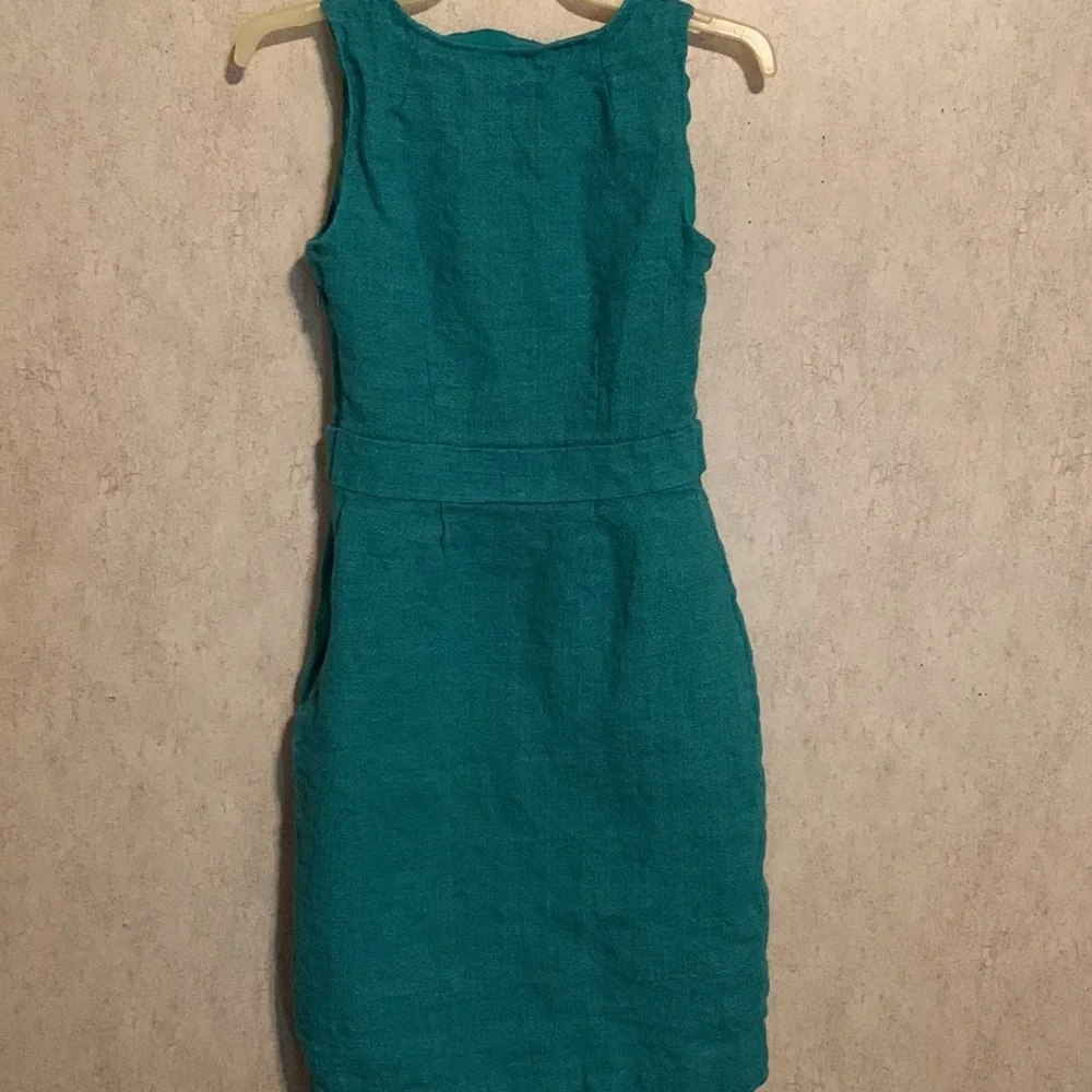 J. Crew Teal Textured Sheath Dress with Belt Tabs